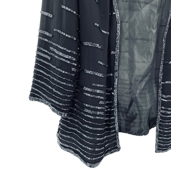 JMD New York Black Beaded Evening Long Sleeve V-Neck Open Front Formal Jacket S - Picture 4 of 8